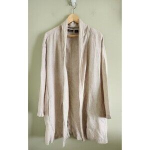 Tahari women's 100% Linen white Tunic open front jacket coat  Size large